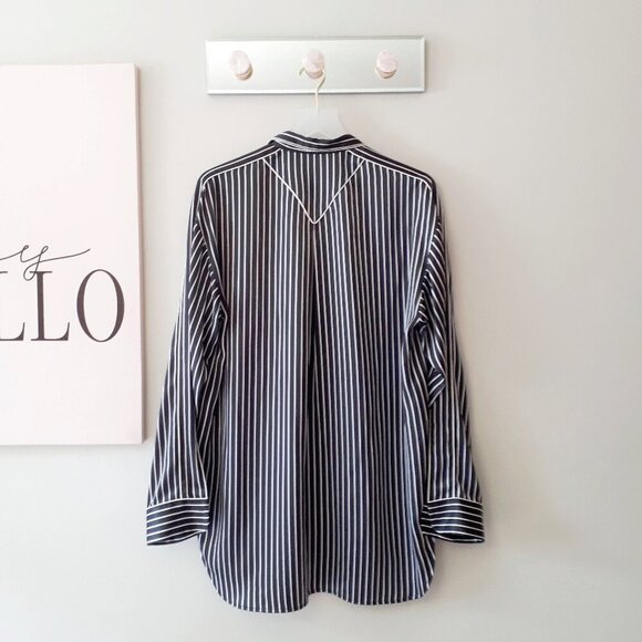 NWOT Rag & Bone black & white striped print 100% silk pajama inspired blouse, L - Picture 16 of 16
